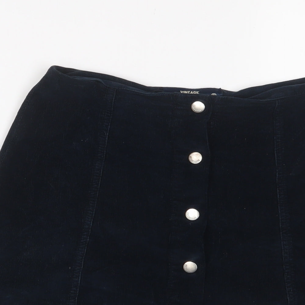 Superdry Womens Blue Cotton A-Line Skirt Size XS Button