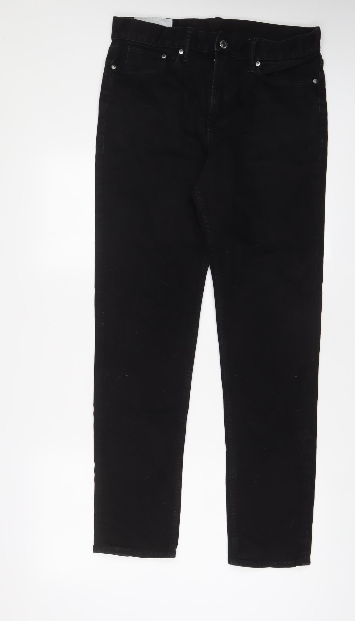 H&M Mens Black Cotton Straight Jeans Size 32 in L32 in Slim Button