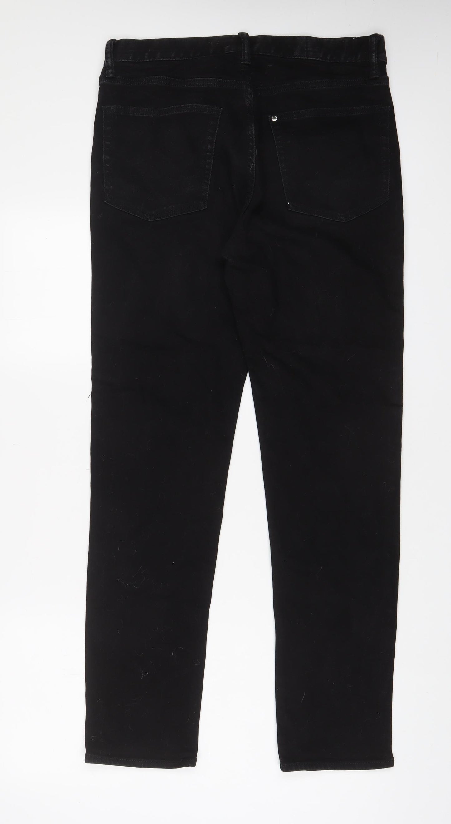 H&M Mens Black Cotton Straight Jeans Size 32 in L32 in Slim Button
