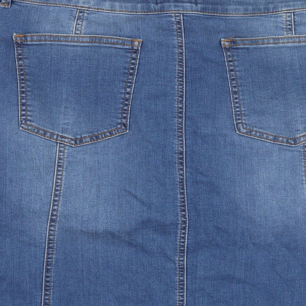 Blue 73 Womens Blue Cotton A-Line Skirt Size 18 Button