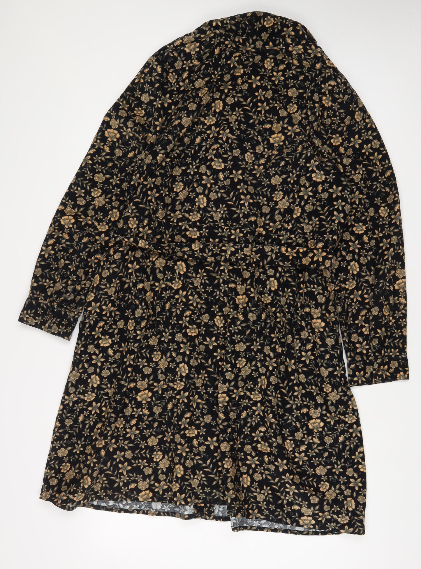 TU Womens Blue Floral Cotton Shirt Dress Size 10 Collared Button - Belted