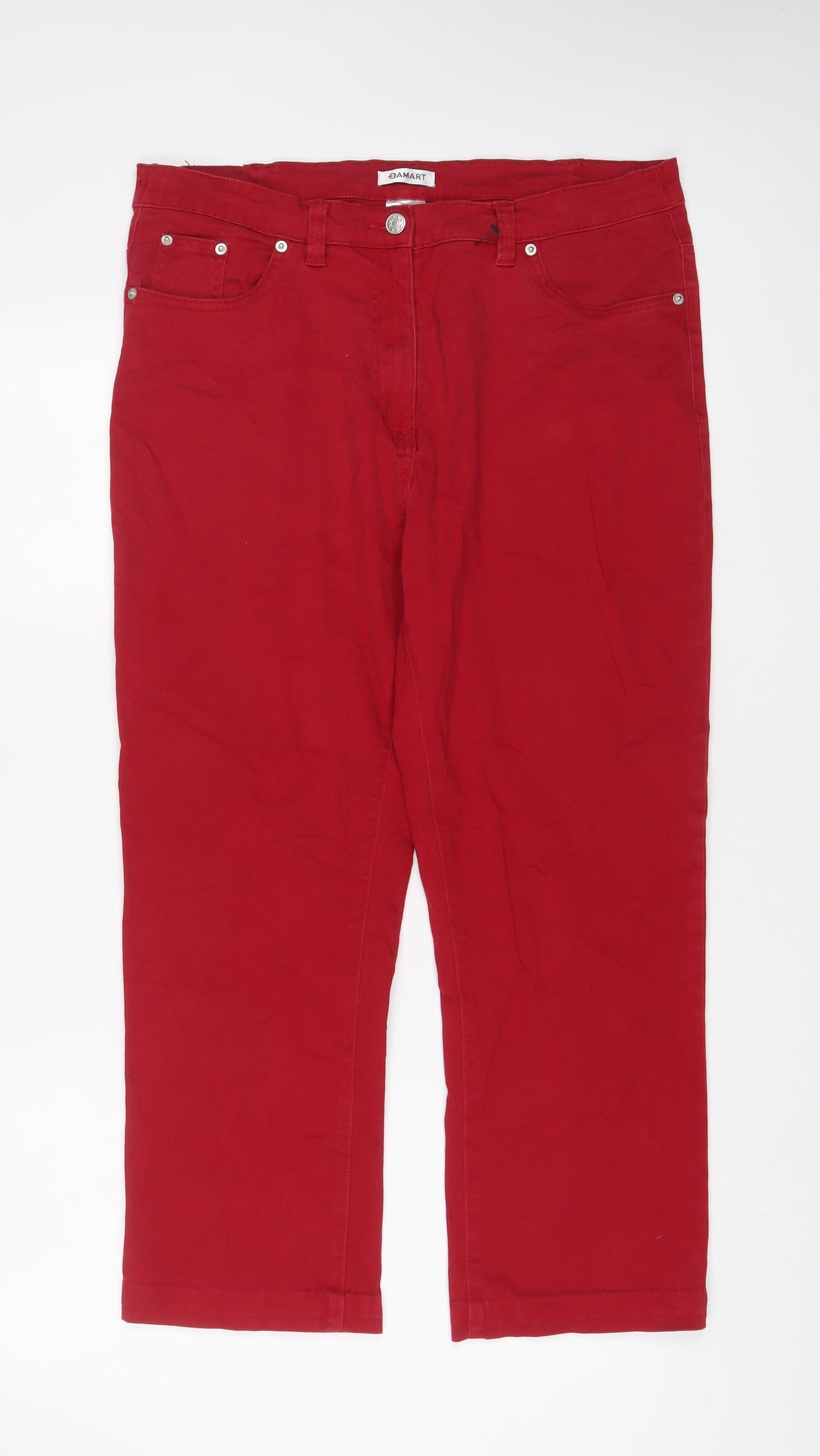 Damart Womens Red Cotton Straight Jeans Size 16 L25 in Regular Zip