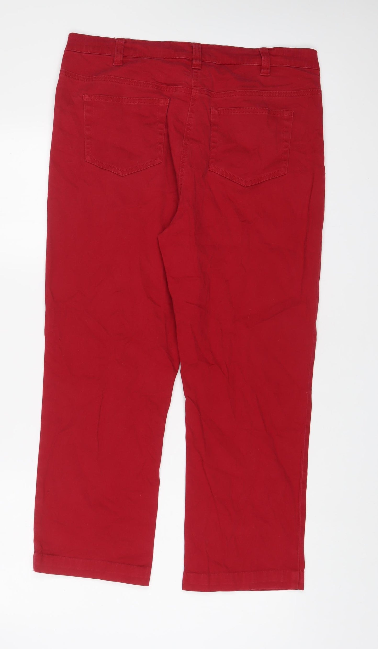 Damart Womens Red Cotton Straight Jeans Size 16 L25 in Regular Zip