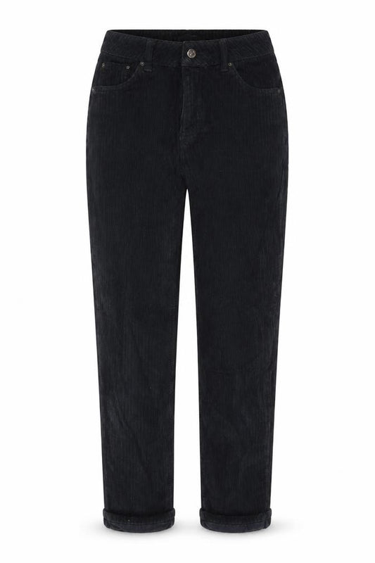 Front view of Topshop women’s blue cotton trousers, size UK 26, in, 32-inch leg regular zip