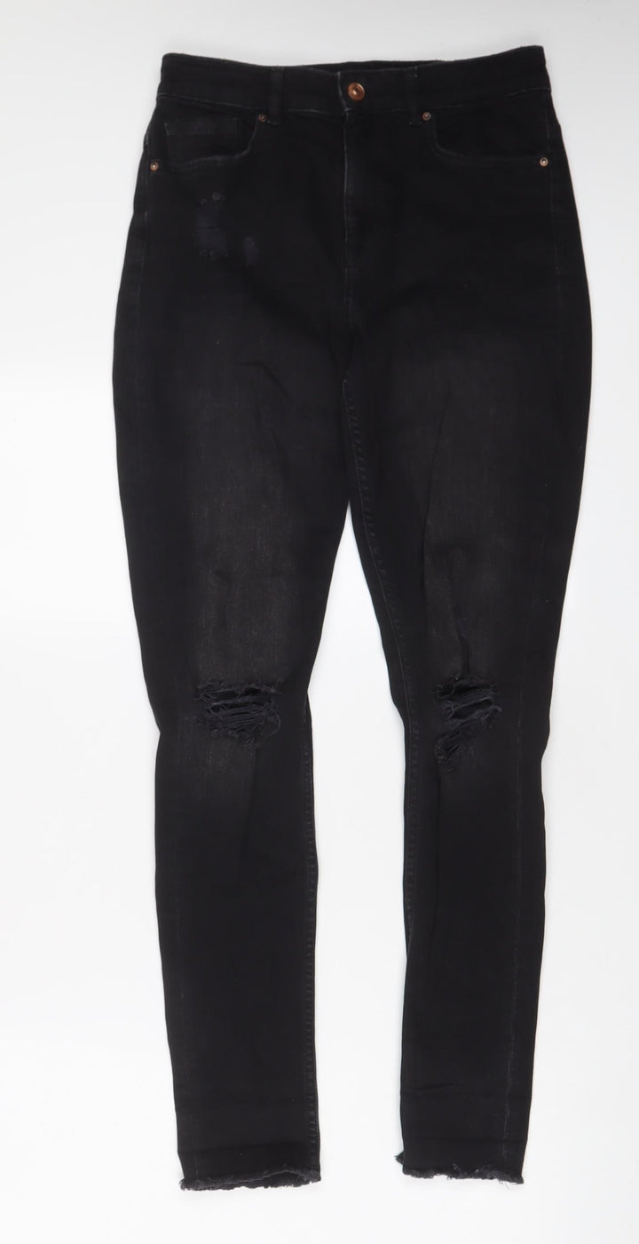 H&M Womens Black Cotton Skinny Jeans Size 10 L30 in Regular Zip