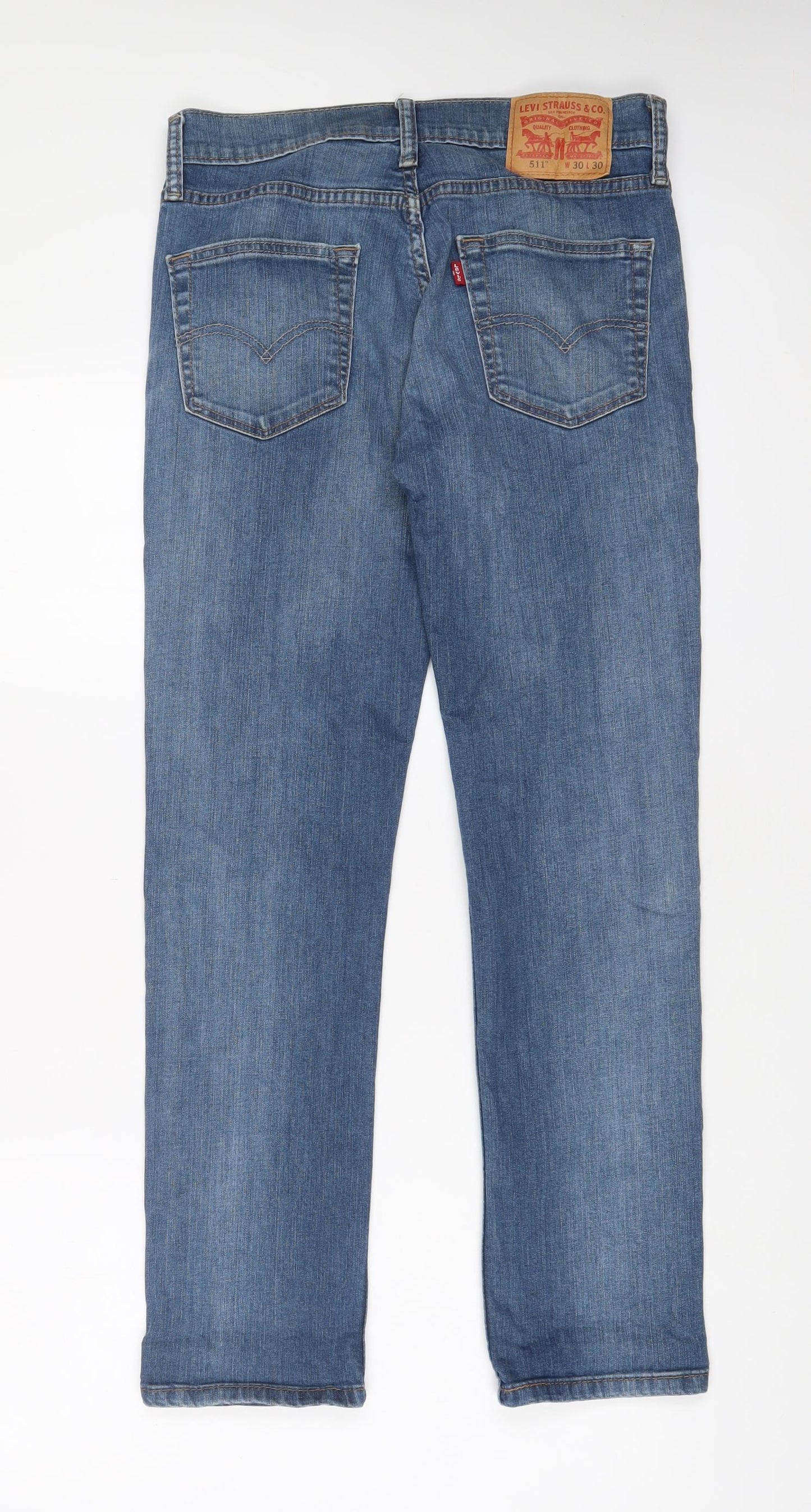 Levi's Mens Blue Cotton Straight Jeans Size 30 in L30 in Regular Zip - Logo