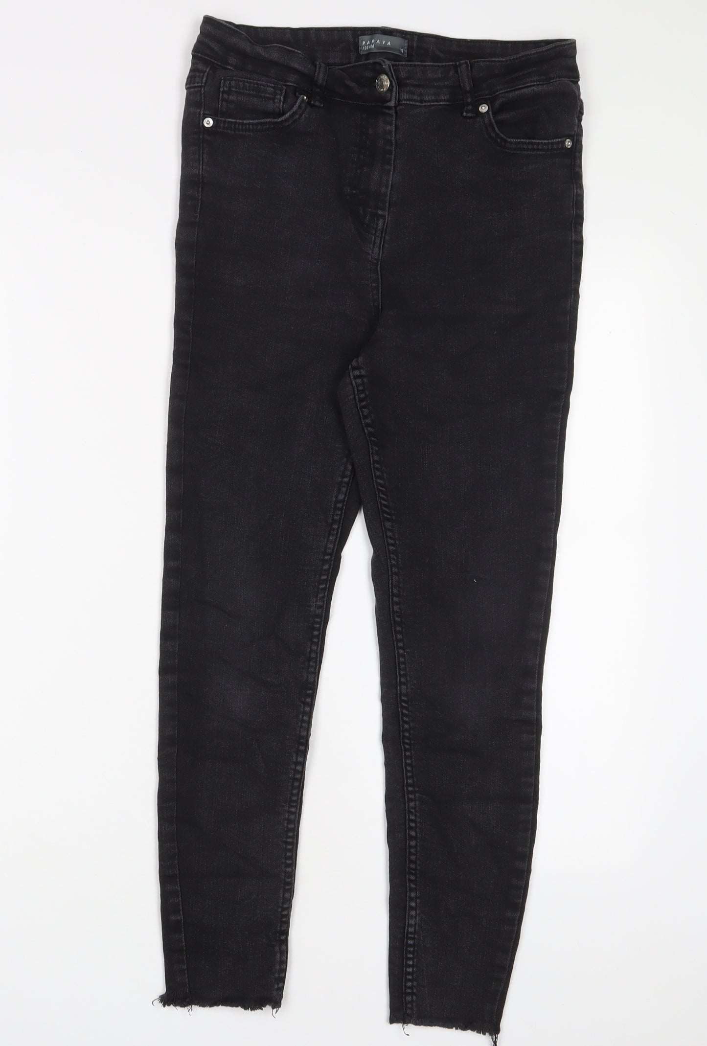 Papaya Womens Grey Cotton Skinny Jeans Size 12 L25 in Regular Zip