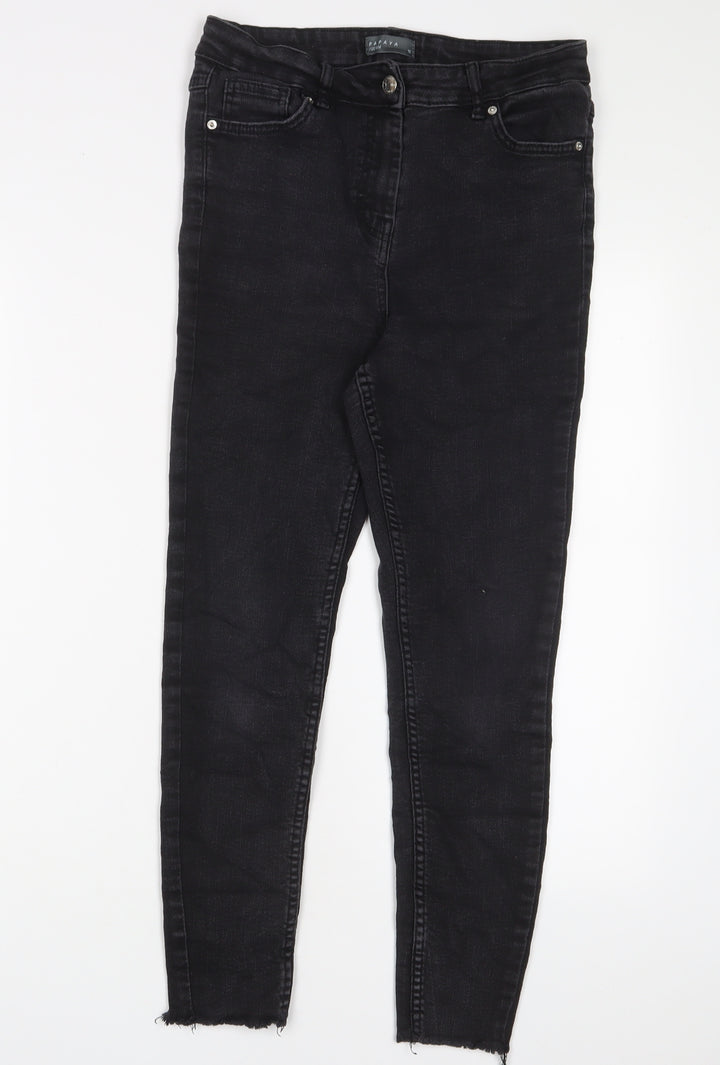 Papaya Womens Grey Cotton Skinny Jeans Size 12 L25 in Regular Zip