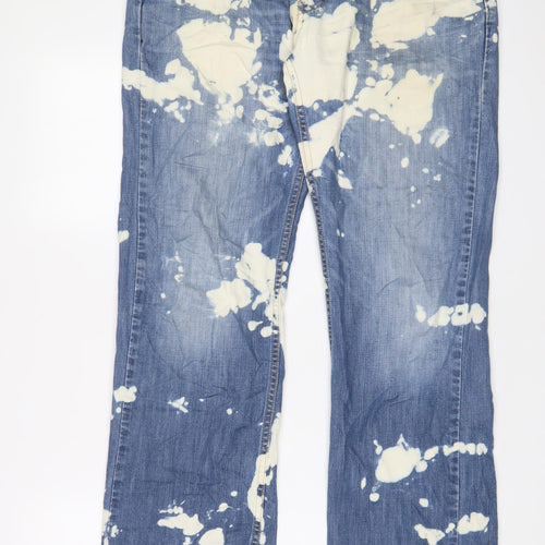 Levi's Mens Blue Geometric Cotton Straight Jeans Size 33 in L34 in Regular Zip