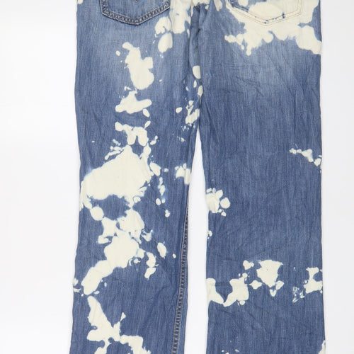 Levi's Mens Blue Geometric Cotton Straight Jeans Size 33 in L34 in Regular Zip