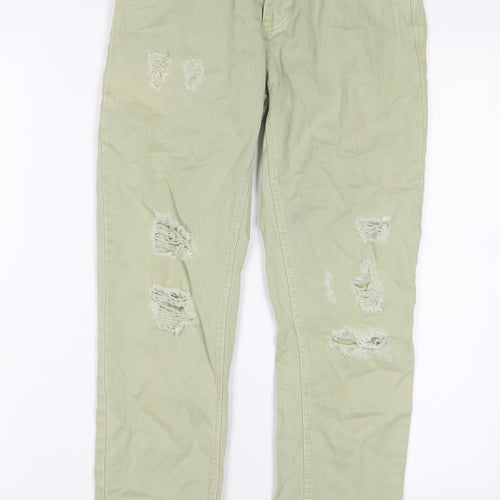 Zara Womens Green Cotton Straight Jeans Size S L25 in Regular Zip