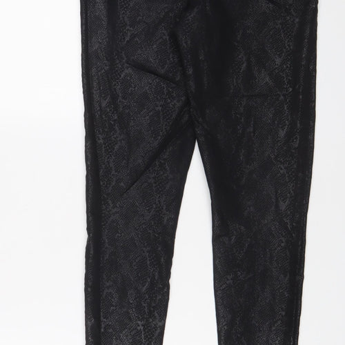 F&F Womens Black Animal Print Polyester Trousers Size 28 in L28 in Regular Zip