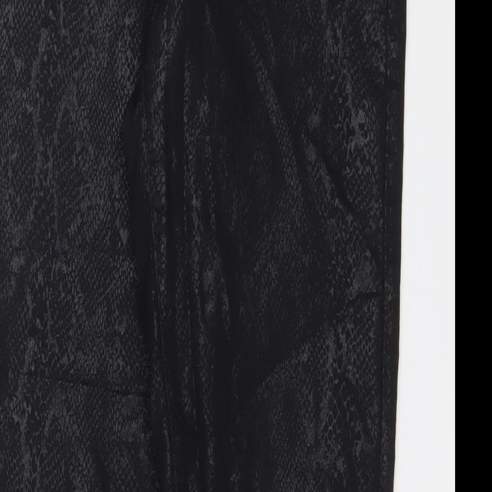 F&F Womens Black Animal Print Polyester Trousers Size 28 in L28 in Regular Zip