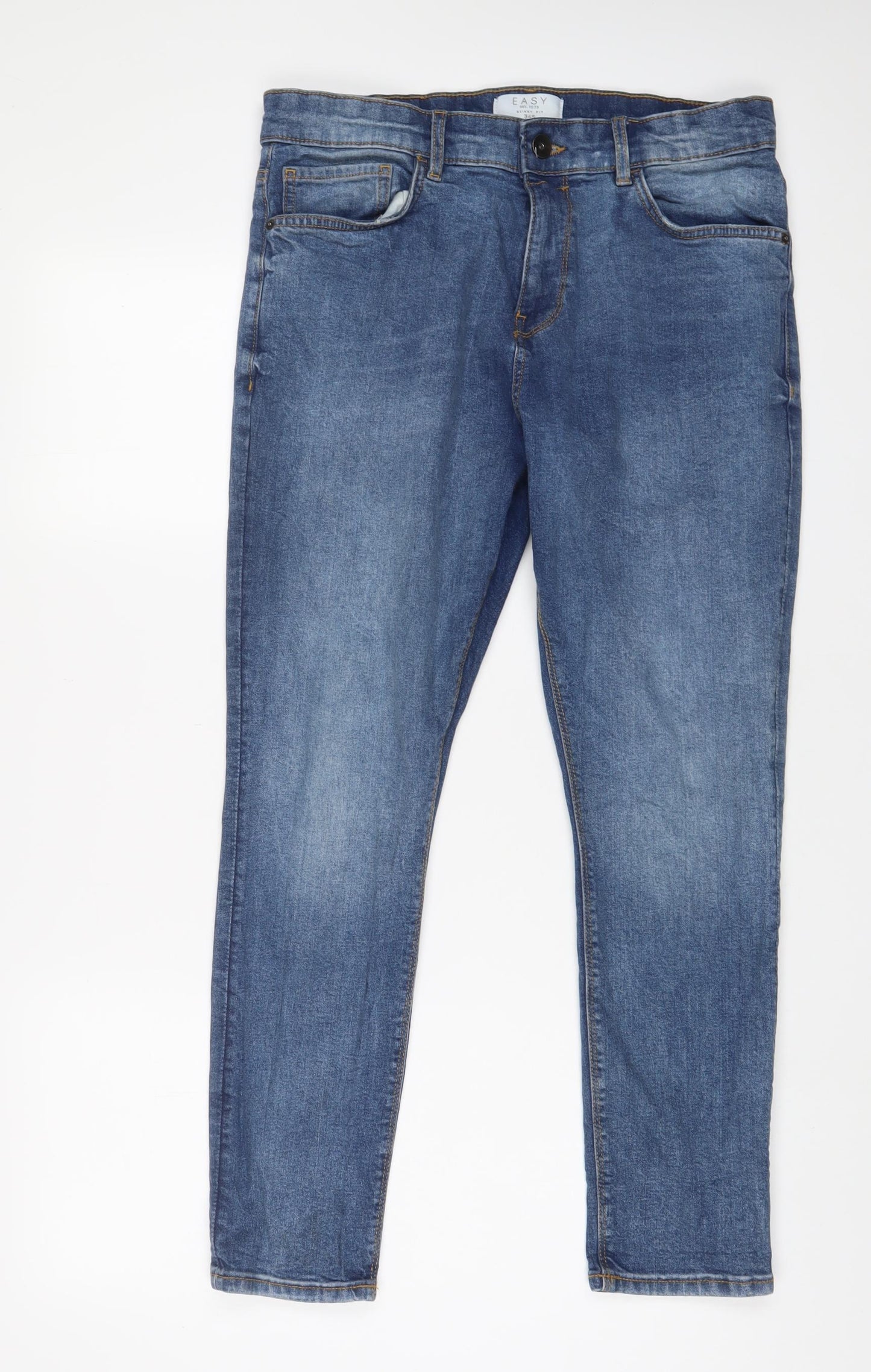 Easy Mens Blue Cotton Skinny Jeans Size 34 in L30 in Regular Zip