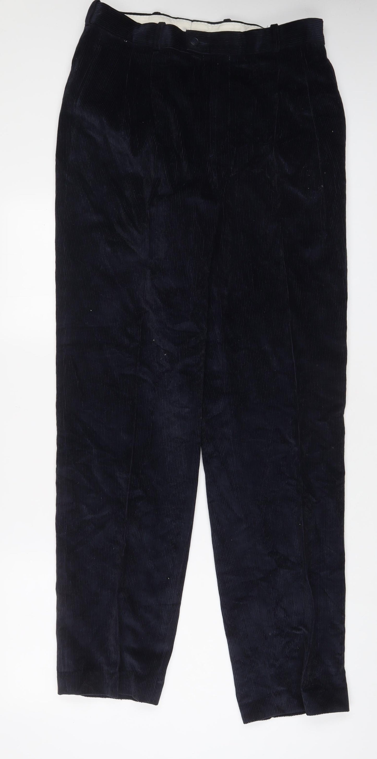 Best Mens Blue Cotton Trousers Size 32 in L34 in Regular Zip - Long Leg