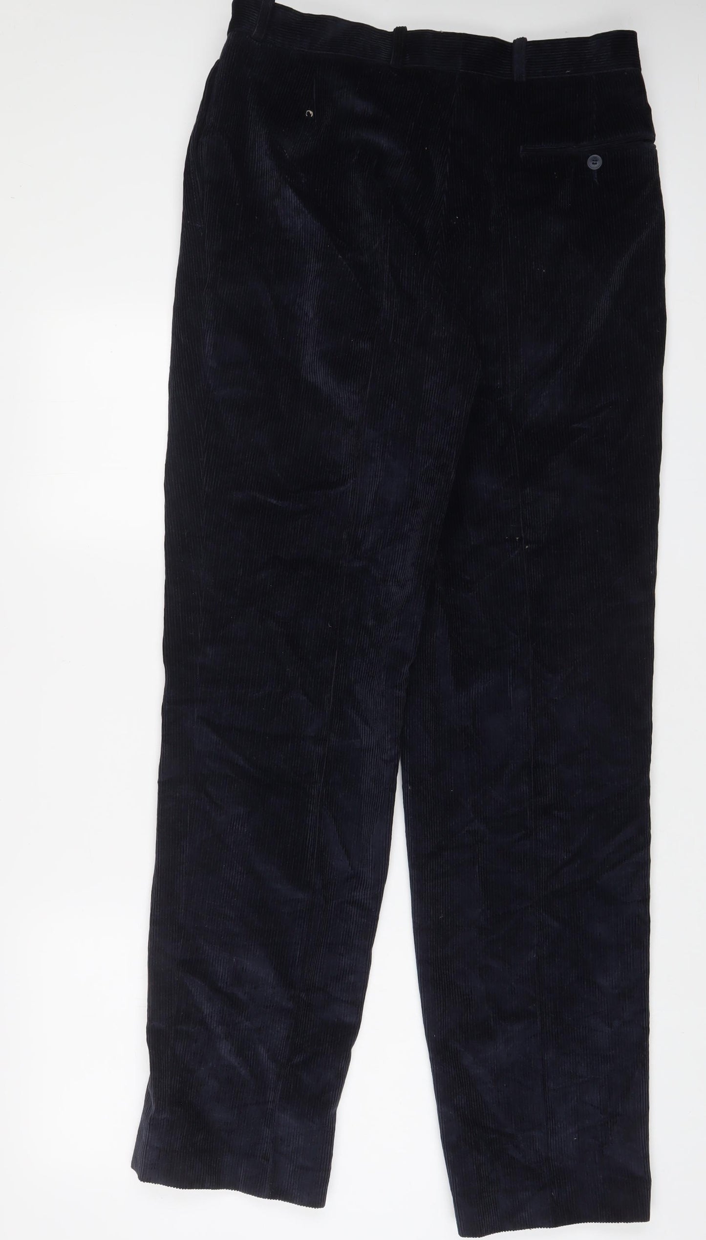 Best Mens Blue Cotton Trousers Size 32 in L34 in Regular Zip - Long Leg