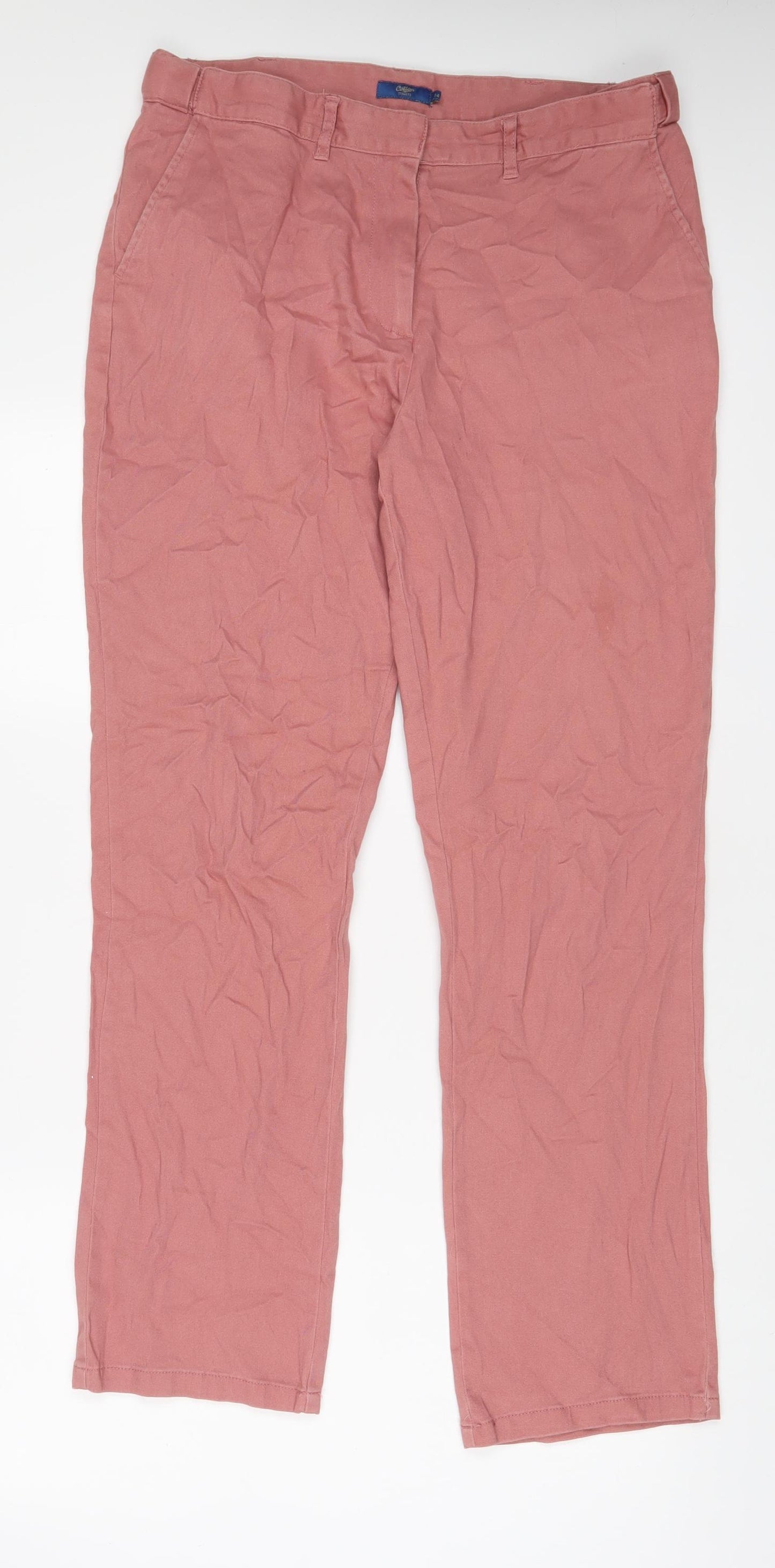 Cotton Traders Womens Pink Cotton Straight Jeans Size 14 L31 in Regular Hook & Eye