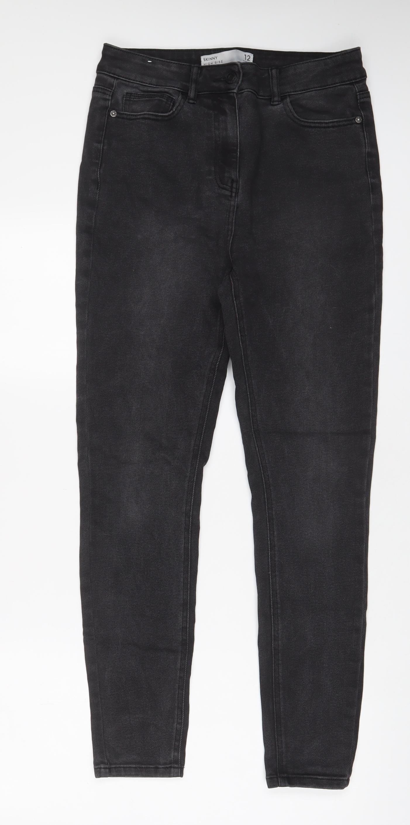 NEXT Womens Grey Cotton Skinny Jeans Size 12 L29 in Regular Zip