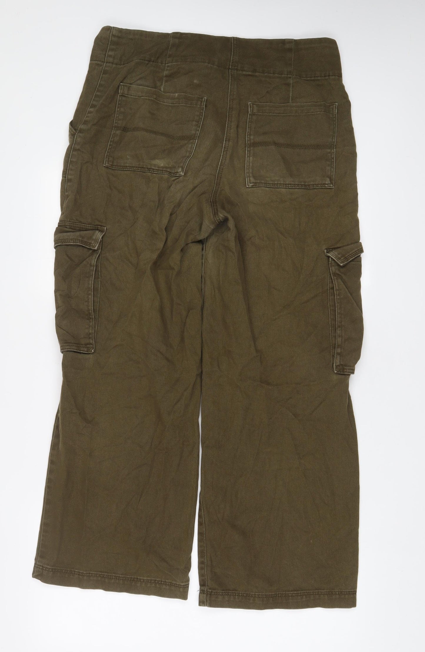 H&M Womens Green Cotton Cargo Trousers Size 14 L28 in Regular Hook & Eye