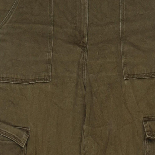 H&M Womens Green Cotton Cargo Trousers Size 14 L28 in Regular Hook & Eye