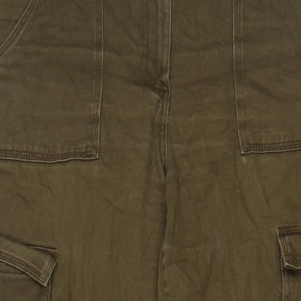 H&M Womens Green Cotton Cargo Trousers Size 14 L28 in Regular Hook & Eye