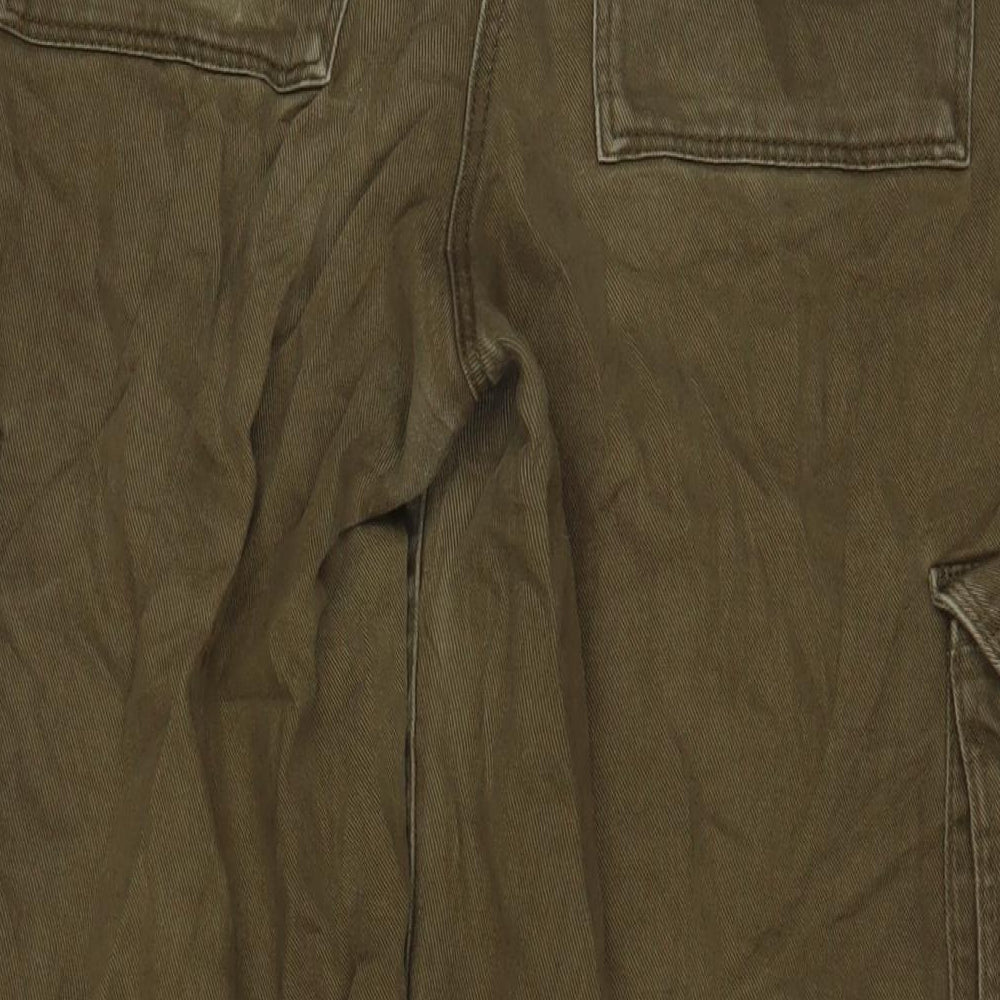 H&M Womens Green Cotton Cargo Trousers Size 14 L28 in Regular Hook & Eye