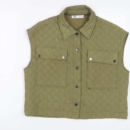 Zara Womens Green Gilet Jacket Size S Snap - Pockets