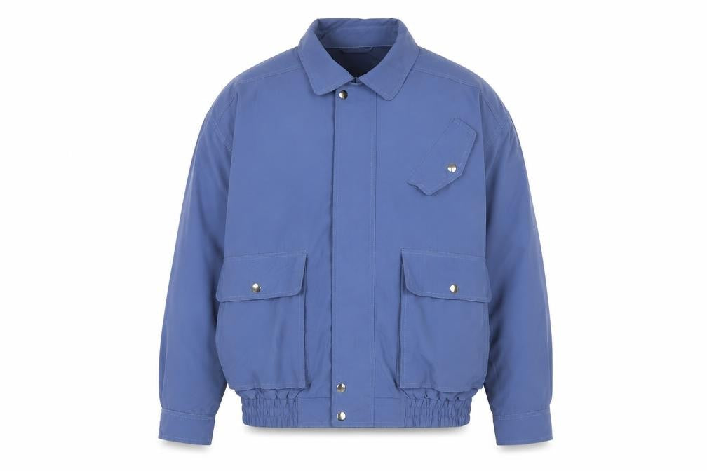 Front view of Pringle men’s blue jacket, size M, zip - pockets