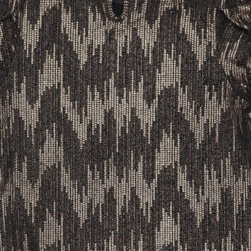 Blue Vanilla Womens Black Geometric Polyester A-Line Size 12 Mock Neck Button