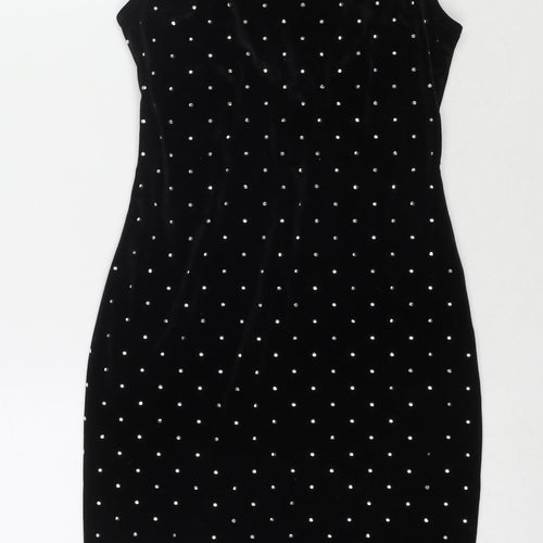 H&M Womens Black Polyester Bodycon Size XS Square Neck Pullover - Jeweled Detail