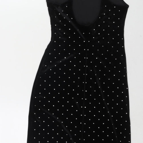 H&M Womens Black Polyester Bodycon Size XS Square Neck Pullover - Jeweled Detail