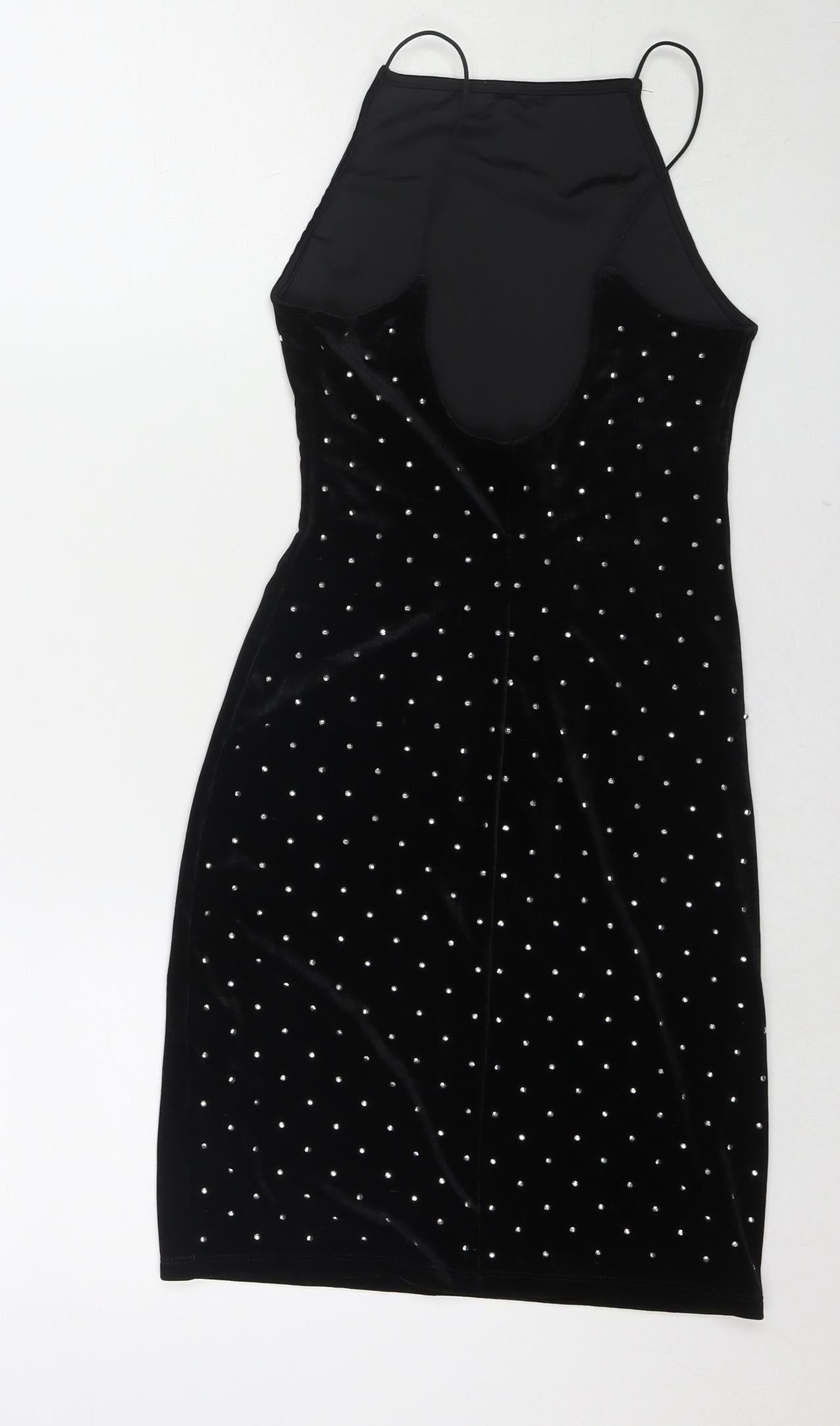H&M Womens Black Polyester Bodycon Size XS Square Neck Pullover - Jeweled Detail