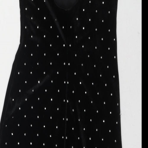 H&M Womens Black Polyester Bodycon Size XS Square Neck Pullover - Jeweled Detail
