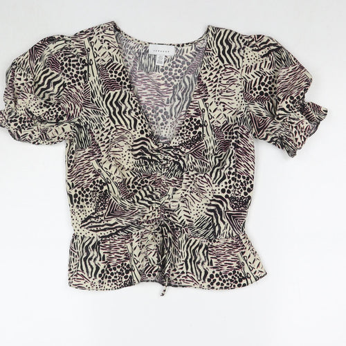 Topshop Womens Multicoloured Geometric Polyester Basic Blouse Size 8 V-Neck