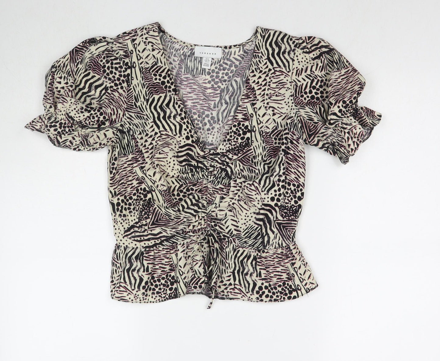 Topshop Womens Multicoloured Geometric Polyester Basic Blouse Size 8 V-Neck