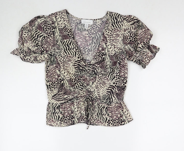 Topshop Womens Multicoloured Geometric Polyester Basic Blouse Size 8 V-Neck