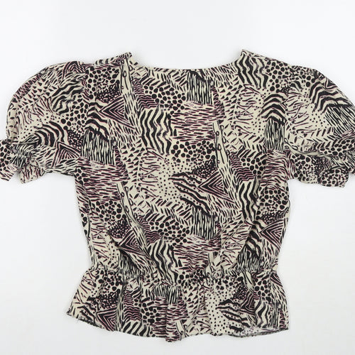 Topshop Womens Multicoloured Geometric Polyester Basic Blouse Size 8 V-Neck