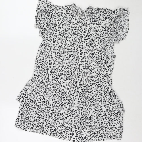 Dorothy Perkins Womens White Floral Viscose Basic Blouse Size 14 Round Neck