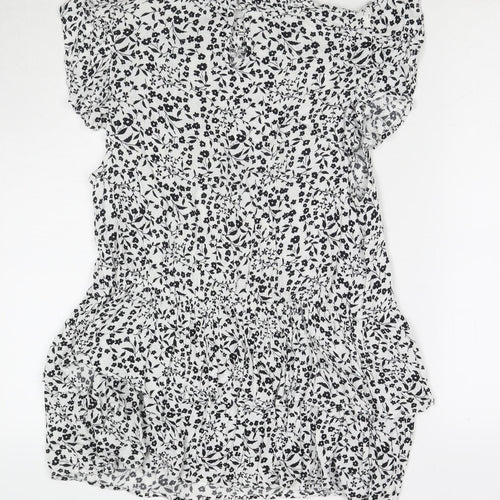 Dorothy Perkins Womens White Floral Viscose Basic Blouse Size 14 Round Neck