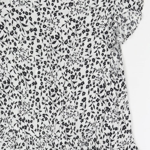 Dorothy Perkins Womens White Floral Viscose Basic Blouse Size 14 Round Neck
