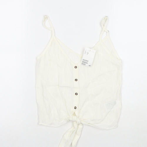 H&M Womens White Viscose Cropped Tank Size 8 Scoop Neck