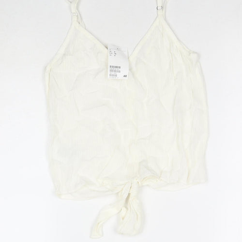 H&M Womens White Viscose Cropped Tank Size 8 Scoop Neck