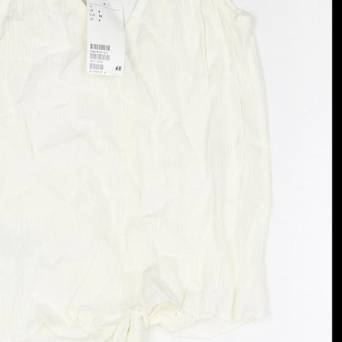 H&M Womens White Viscose Cropped Tank Size 8 Scoop Neck