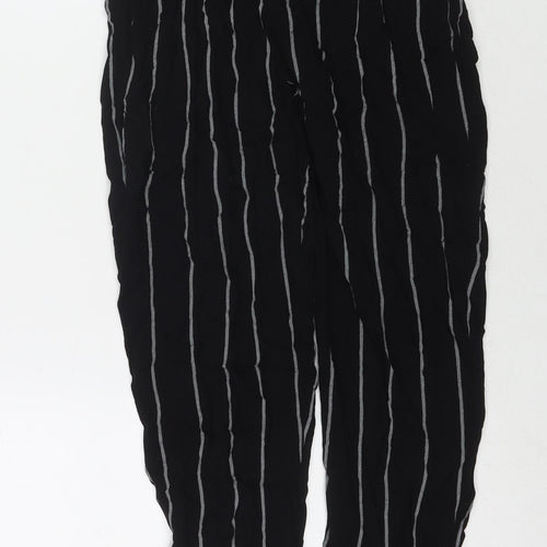 PRETTYLITTLETHING Womens Black Striped Polyester Trousers Size 8 L22 in Regular Drawstring