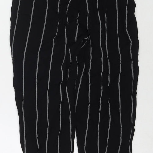 PRETTYLITTLETHING Womens Black Striped Polyester Trousers Size 8 L22 in Regular Drawstring