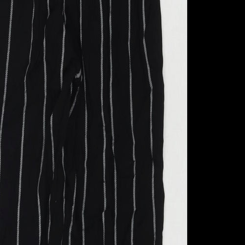 PRETTYLITTLETHING Womens Black Striped Polyester Trousers Size 8 L22 in Regular Drawstring