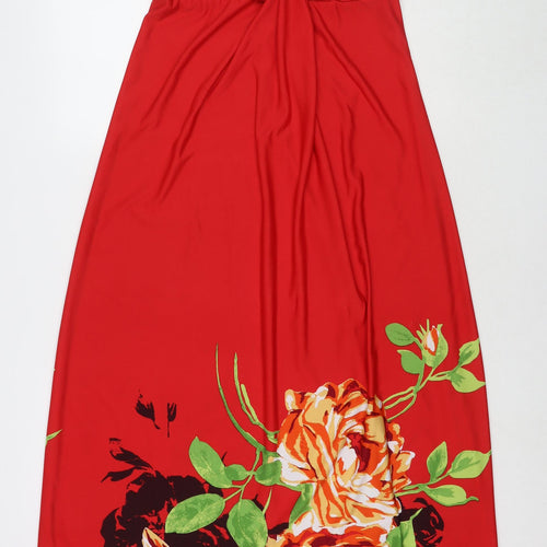 My Michelle Womens Red Floral Polyester Maxi Size L Halter Pullover