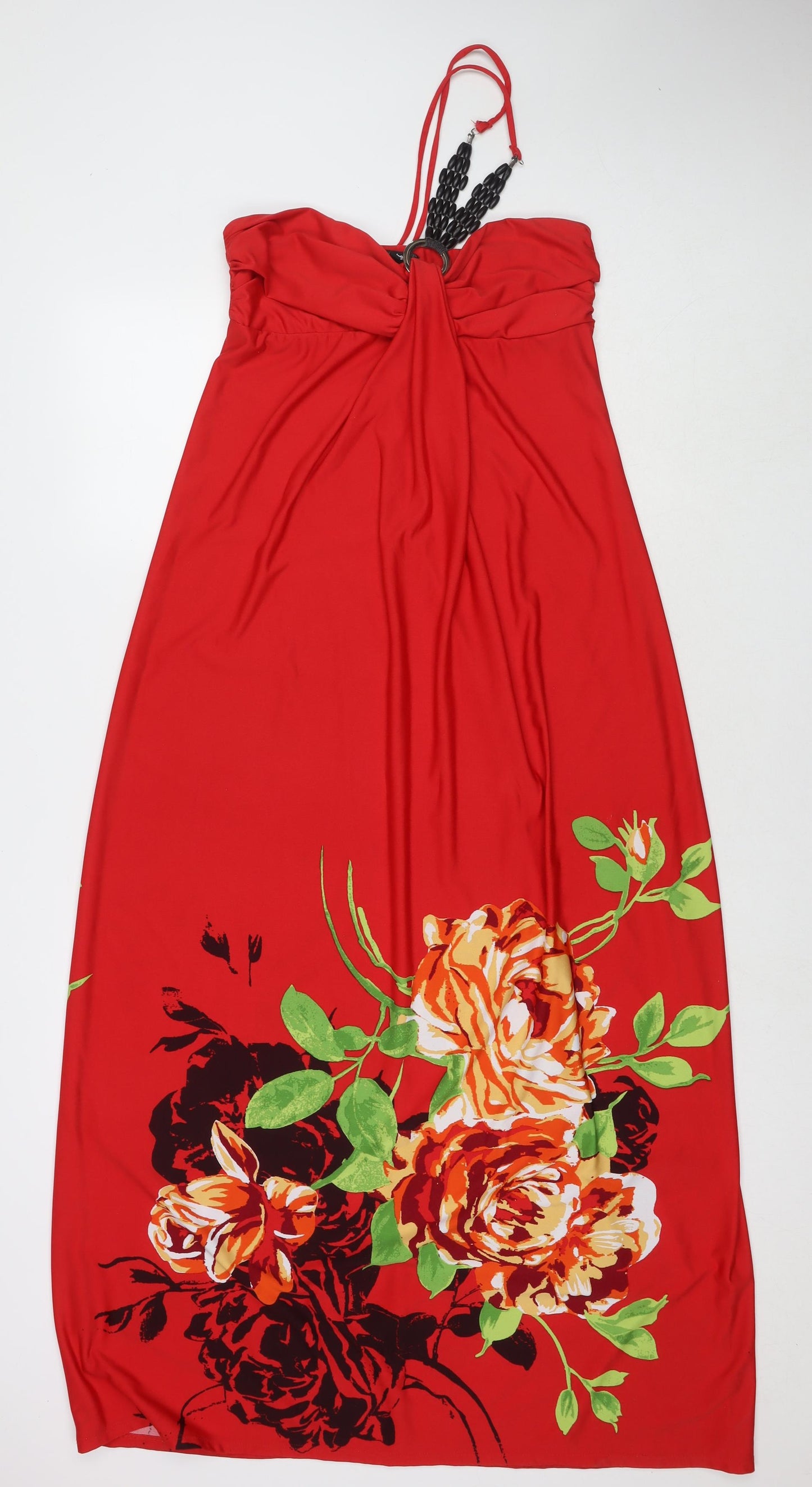 My Michelle Womens Red Floral Polyester Maxi Size L Halter Pullover