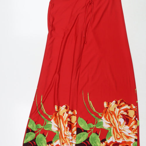 My Michelle Womens Red Floral Polyester Maxi Size L Halter Pullover