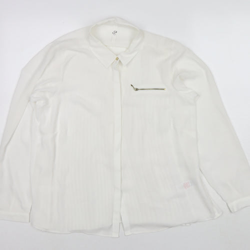 Arcadia Womens White Polyester Basic Button-Up Size 14 Collared